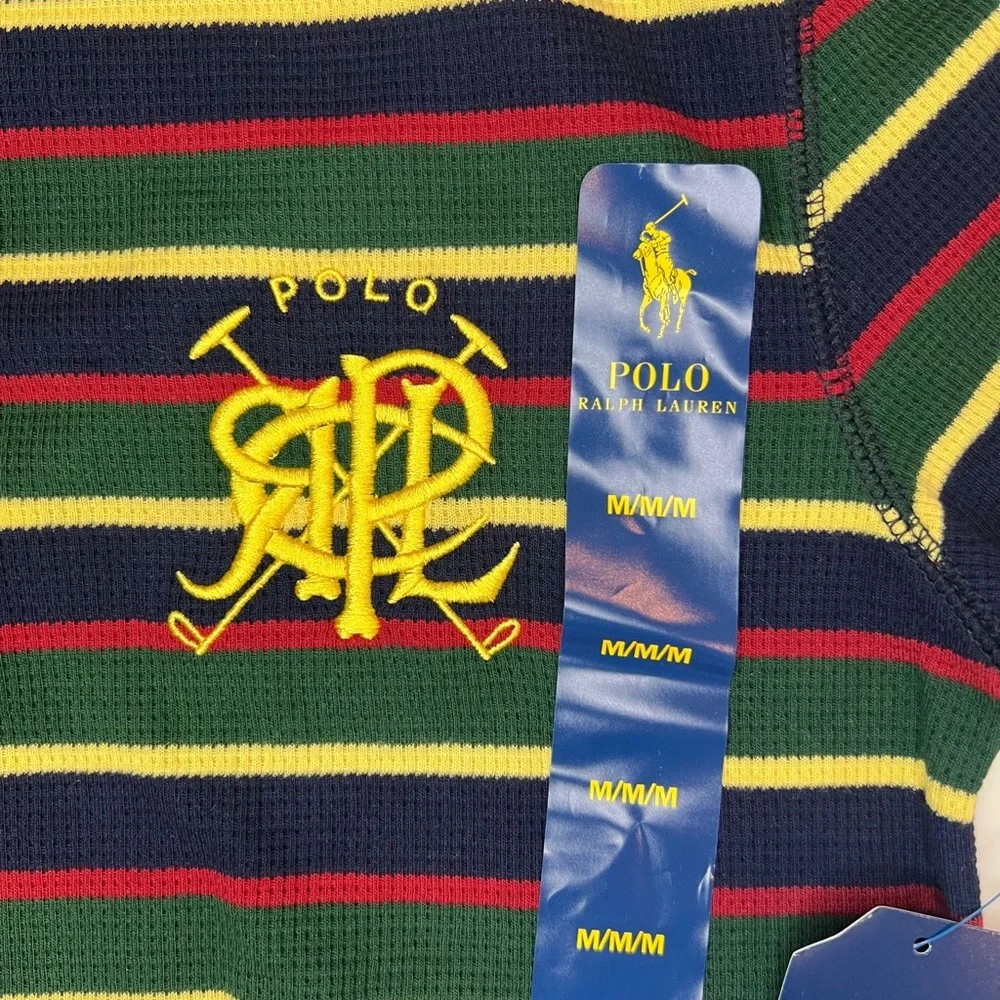 NWT POLO RALPH LAUREN Sleepwear‎ Waffle Knit Crew Neck Logo Embroidered Striped
